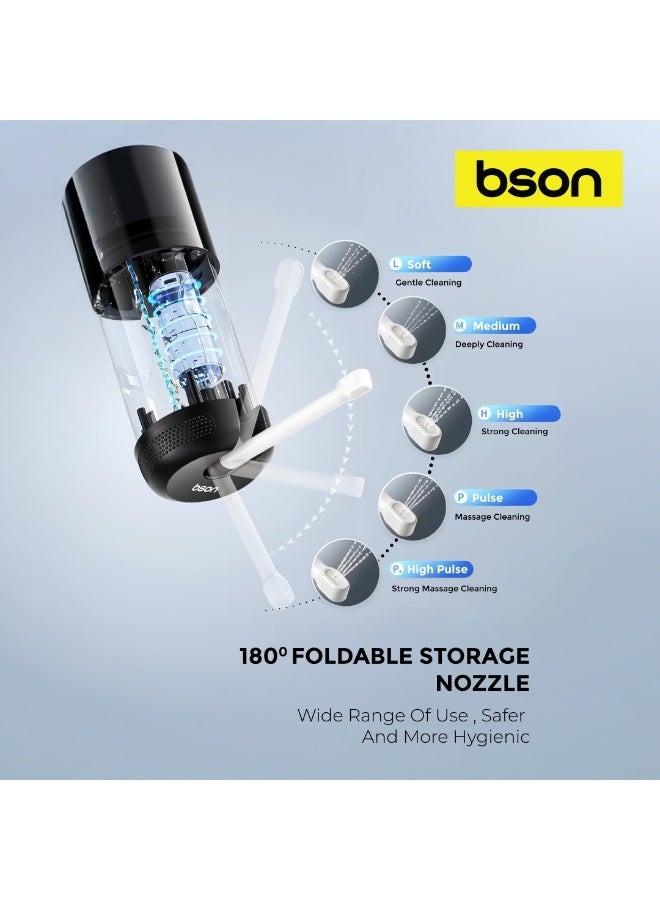 BSON Travel Buddy Pro Portable Bidet - 180° Adjustable Nozzle, 5 Water Flow Modes, 8 Nozzles, 250ml Water Tank, Rechargeable Battery, Type-C Charging, IP67 Waterproof, LED Digital Display for Travel - Image 4