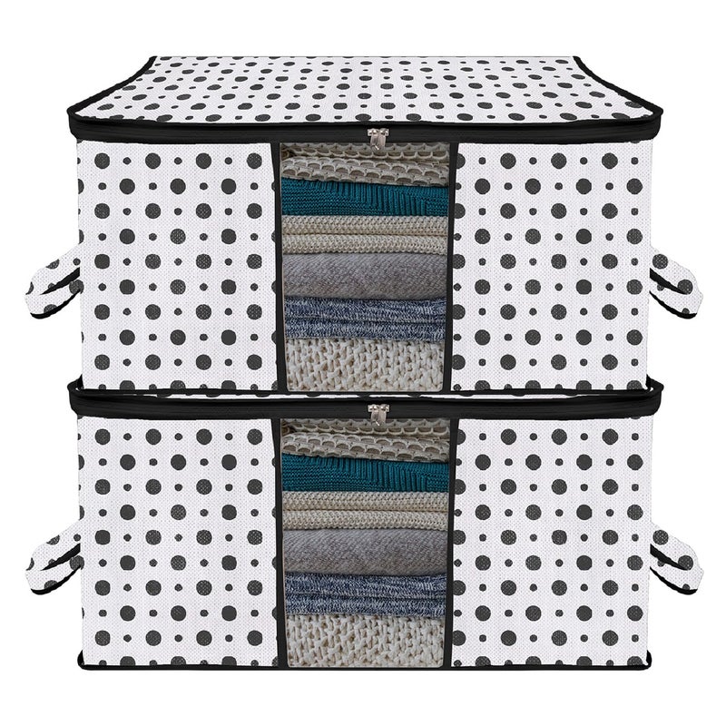 Kuber Industries Kuber Industries Underbed Storage Bag Clothes Storage Organizer Blanket Cover with Clear Window Zipper Closure Handle Cloth Organizer DotDesign Large Pack of 2 Black  - Image 1