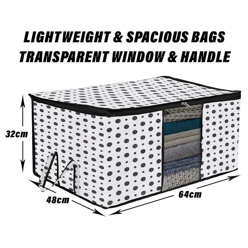 Kuber Industries Kuber Industries Underbed Storage Bag Clothes Storage Organizer Blanket Cover with Clear Window Zipper Closure Handle Cloth Organizer DotDesign Large Pack of 2 Black  - Image 3