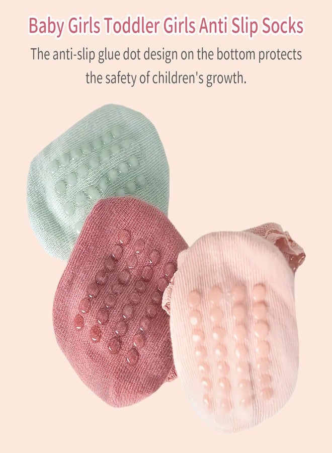 Looching 6 Pack Baby Toddler Girls Anti Slip Socks Ruffle Frilly Non Skid with Grips Cute Ankle Lace Socks for Infant Kids - Image 4