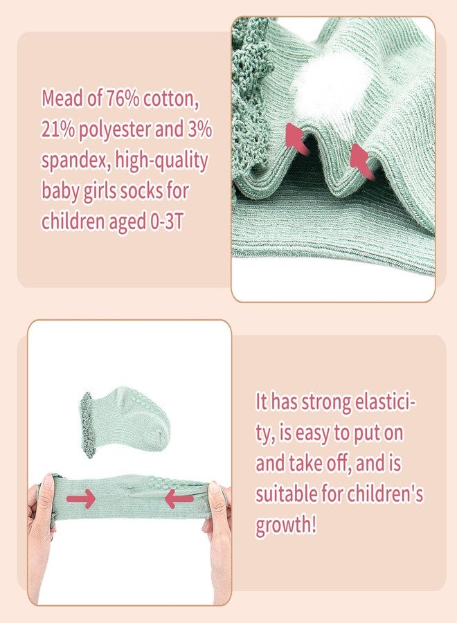 Looching 6 Pack Baby Toddler Girls Anti Slip Socks Ruffle Frilly Non Skid with Grips Cute Ankle Lace Socks for Infant Kids - Image 2