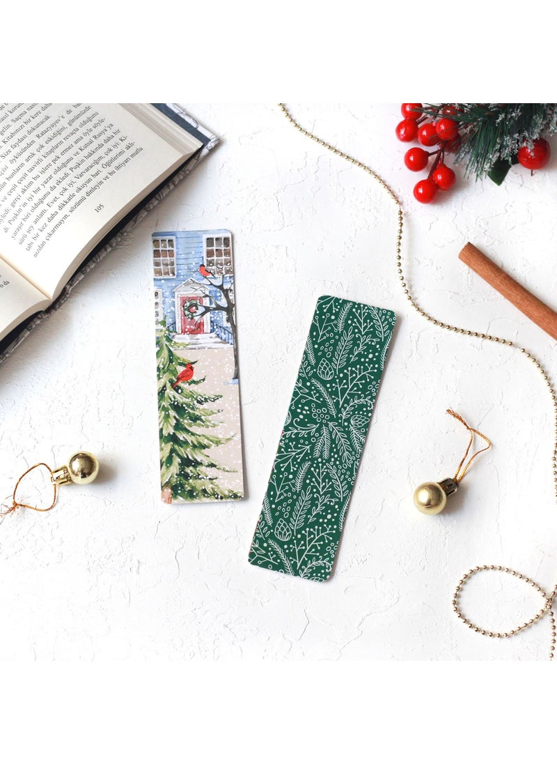 Bimotif - New Year's bookmark, green leaf-snowy garden 2 pieces - Image 1