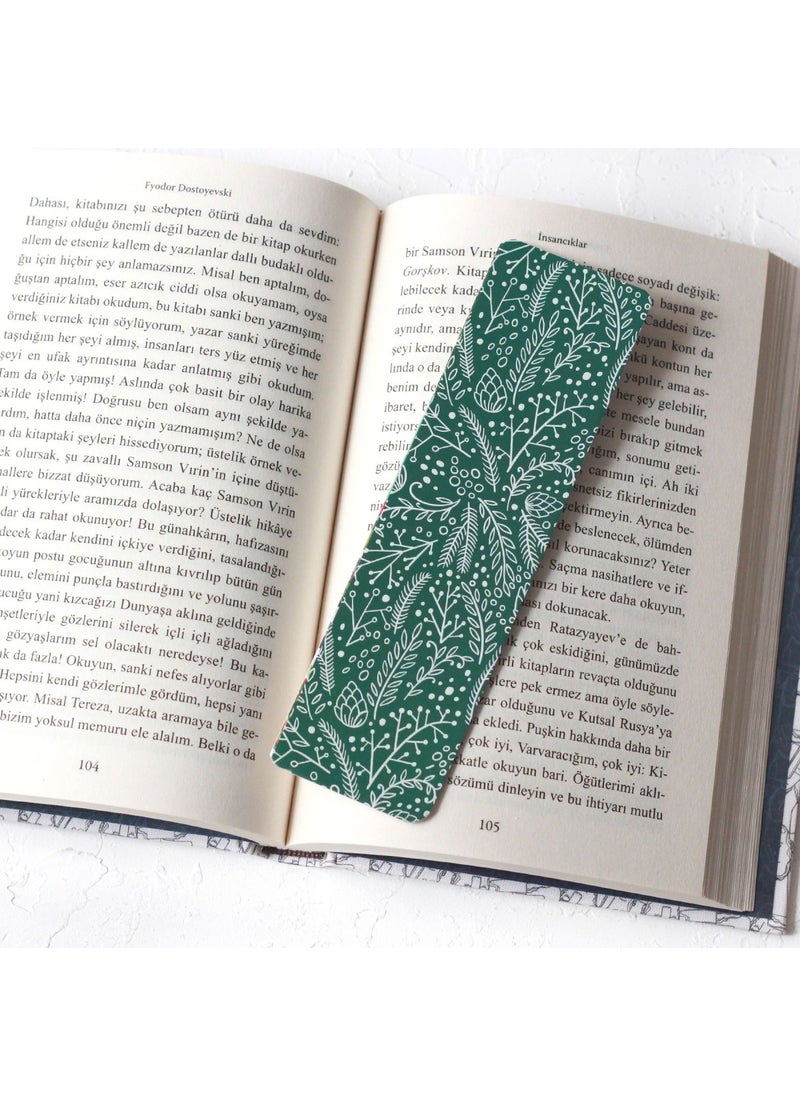Bimotif - New Year's bookmark, green leaf-snowy garden 2 pieces - Image 1