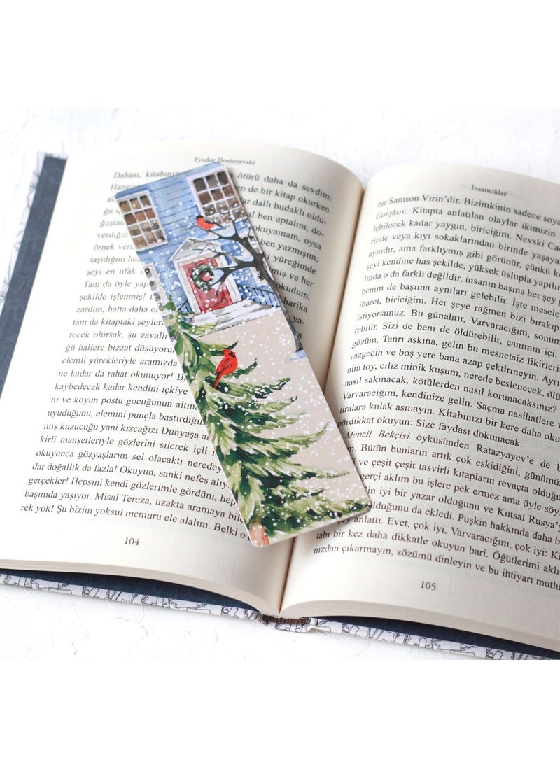 Bimotif - New Year's bookmark, green leaf-snowy garden 2 pieces - Image 1