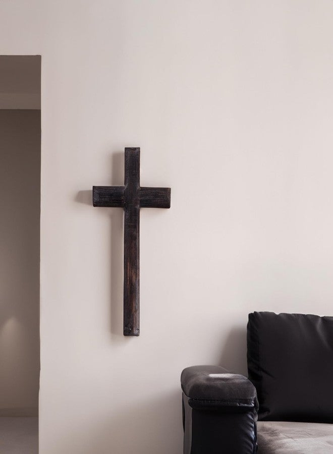 DORMIYA Epicover Rustic Wooden Cross, Black Pine Wood Wall Mounted Cross with Charred Finish, Hanging Holy Jesus, Perfect for Home, Office, and Church Decor, 11 x 6.3 inches - Image 2