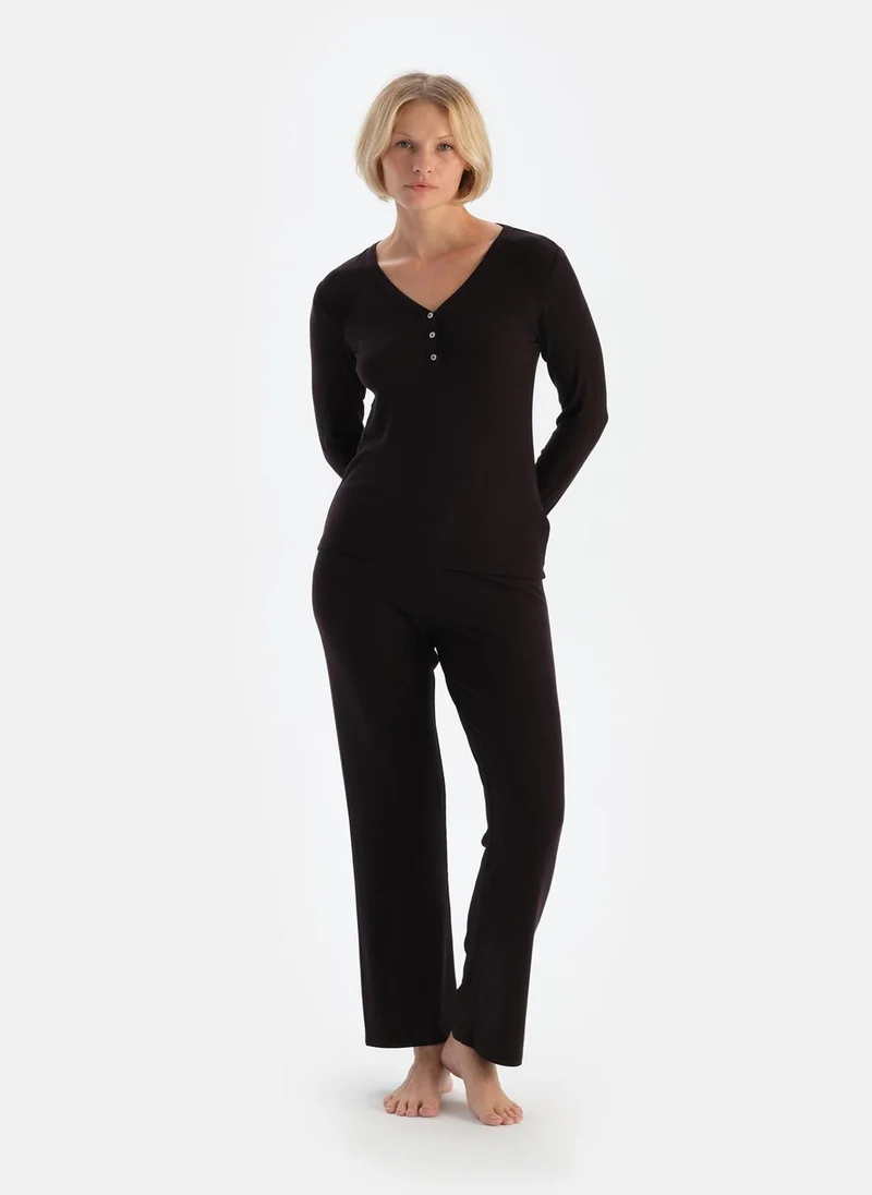 dagi T-shirt & Trousers Pajama Set V Neck Viscose Mid Rise Sleepwear