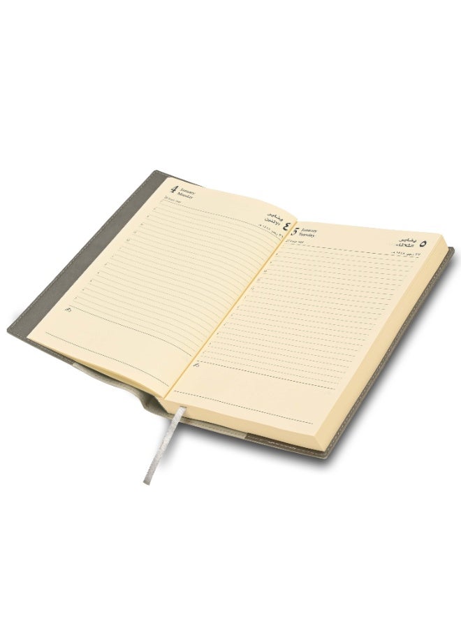 FIS 2027 A5 Diary, 148x210mm, Soft Jacket Italian PU Cover with Sewing, 1 Day Page Format, 384 Pages, Arabic/English, 70gsm Italian Ivory Paper, Grey Cover - FSDI17AE27GY - Image 4
