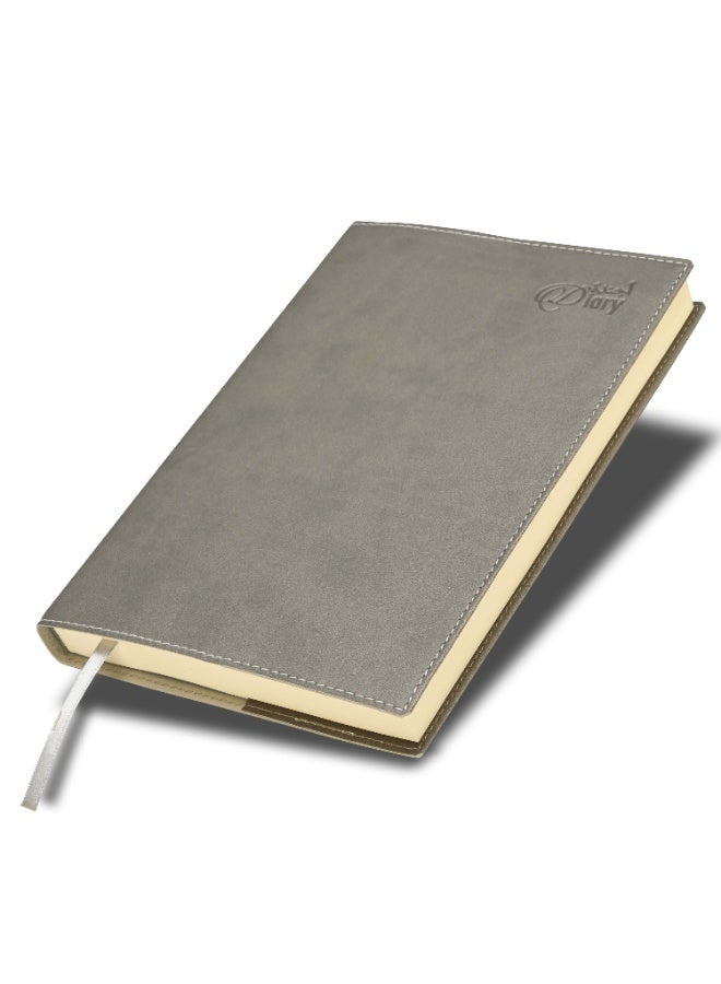 FIS 2027 A5 Diary, 148x210mm, Soft Jacket Italian PU Cover with Sewing, 1 Day Page Format, 384 Pages, Arabic/English, 70gsm Italian Ivory Paper, Grey Cover - FSDI17AE27GY - Image 1