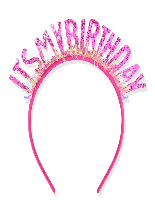 CAVETEE Birthday Crown and Headband for Girls and Women - 'It's My Birthday' Pink Crown - Image 1