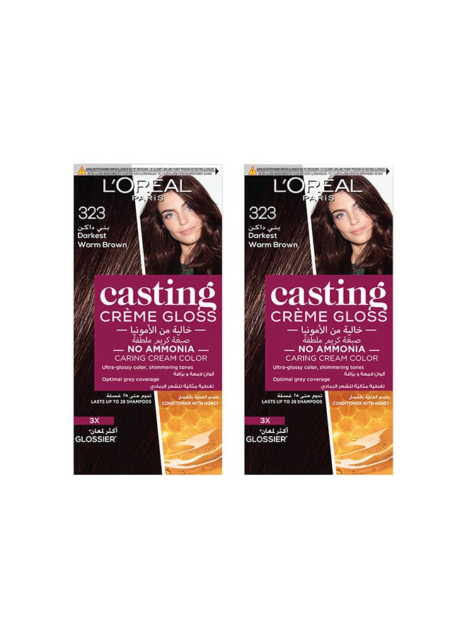 L'OREAL PARIS Casting Crème Gloss صبغة شعر خالية من الأمونيا للحصول على شعر لامع 323 بني داكن داكن - Image 1