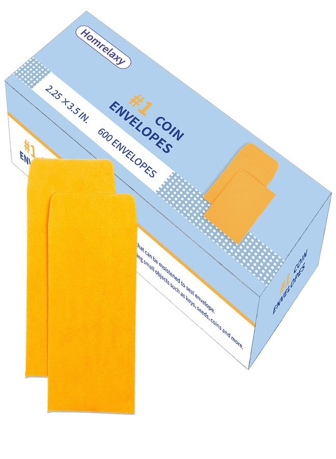 Homrelaxy #1 600 Pcs Small Coin Envelopes 2.25" x 3.5" with Gummed Flap, Yellow Kraft Mini Envelopes for Storing Keys, Stamps, Seeds, Tips and Small Items (600) - Image 1