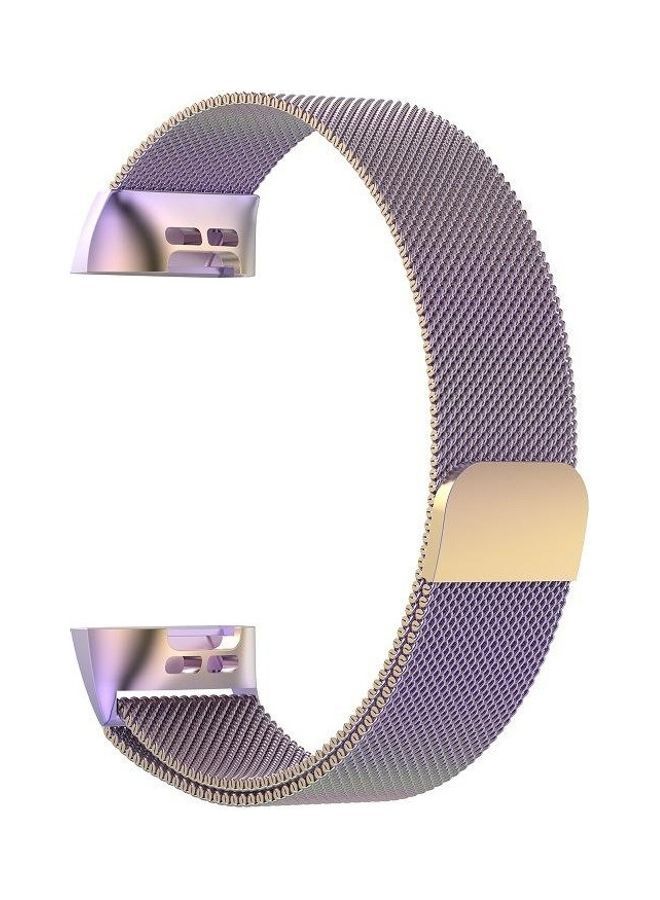 NIBEMINENT Replacement Stainless Steel Magnet Wrist Strap For Fibit Charge 3 Purple/Gold - Image 3