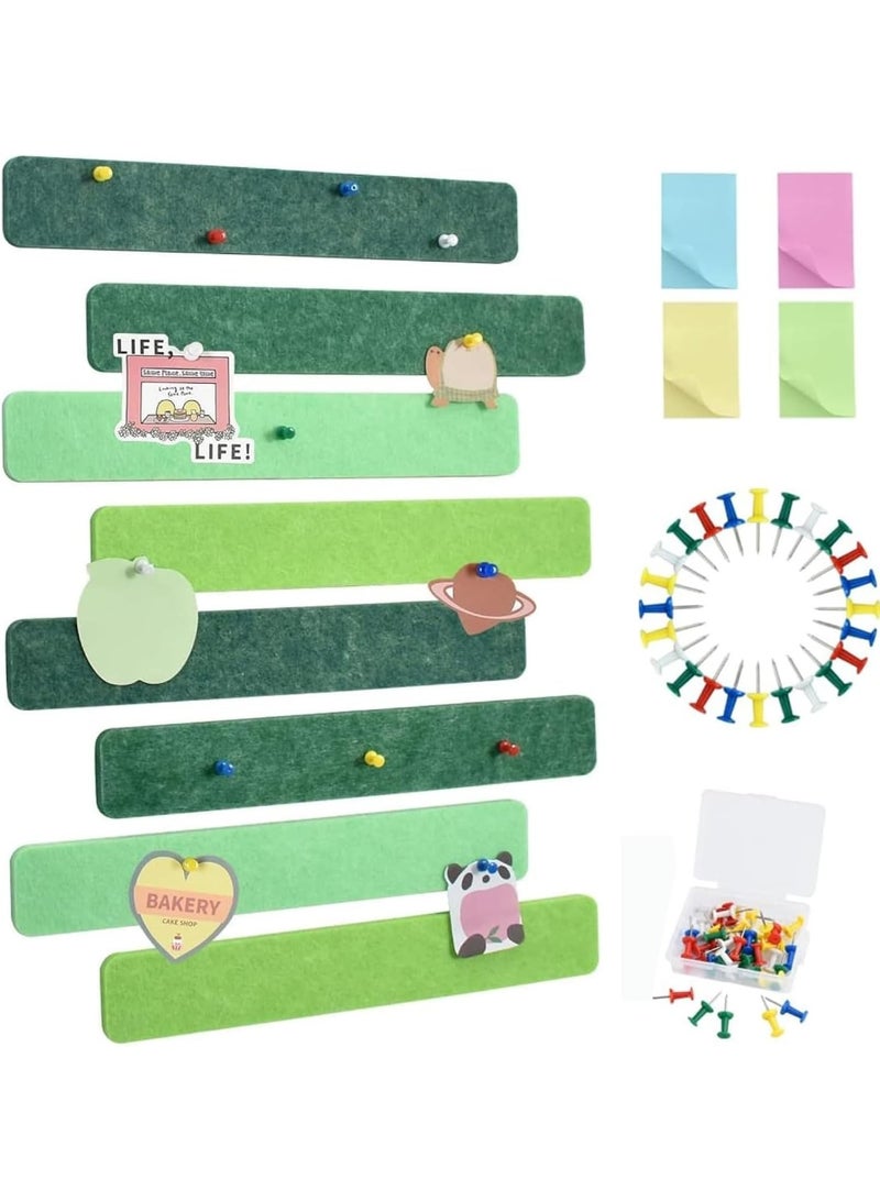 YelaJoy 8 Pcs Green Cork Board Bar Strips with 35 Pushpins & Sticky Notes, Self-Adhesive Bulletin Board Strips No Damage for Wall, Felt Pin Board for Paste Notes, Photos, Schedules Office Decor - Image 1