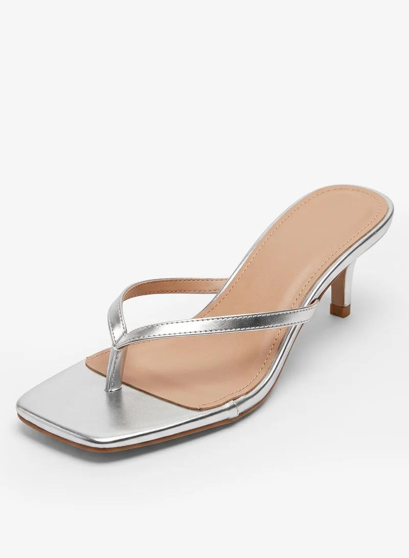 Truffle Kitten Heel Thong Sandals Silver