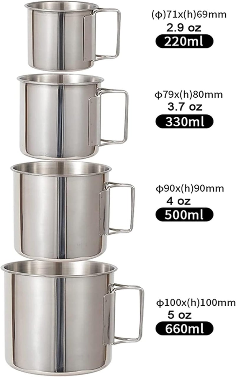 CLUEMART Camping Cup,4pc Stainless Steel Camping Campfire Mug with Handle, Portable Cups with Folding Handle & Mesh Bag for Touring Trips Outdoor Camping Campfire (4pc) - Image 2