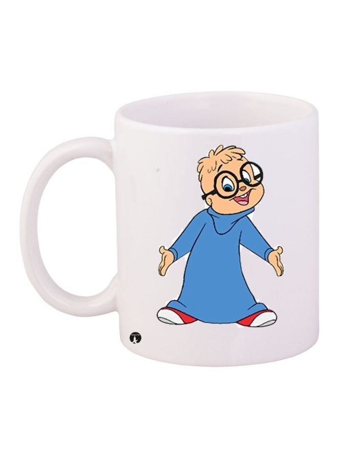 RYN Cartoon Printed Coffee Mug White/Blue/Beige 11ounce