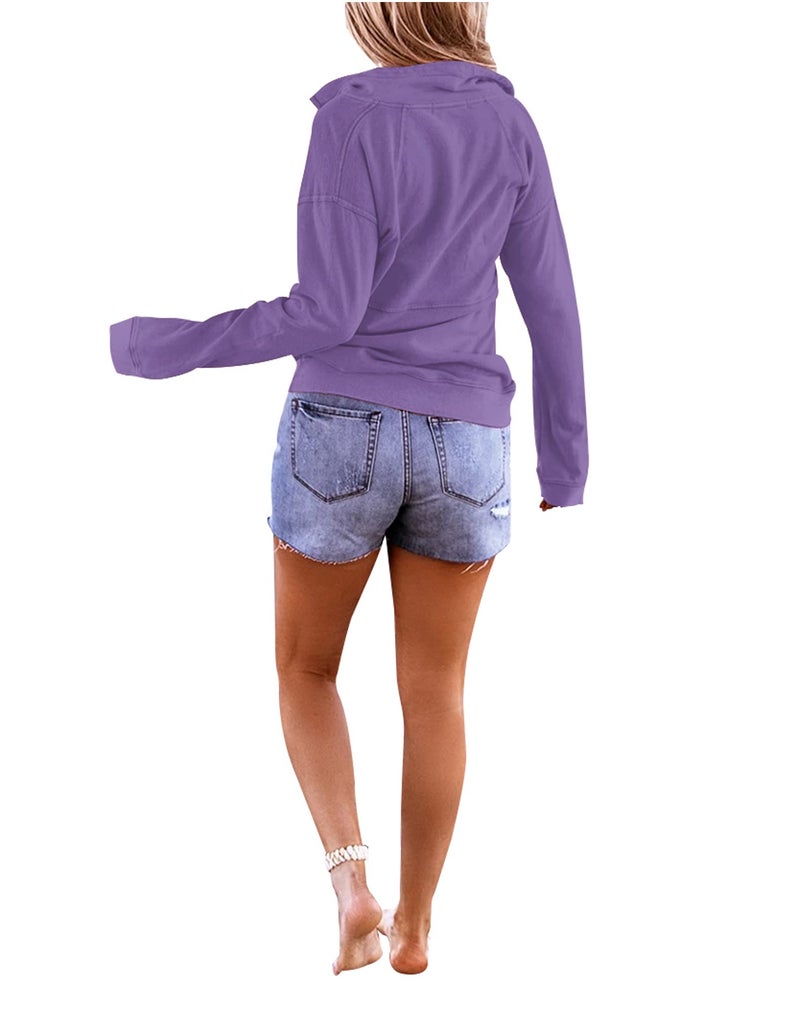 Floral Find Women's Long Sleeve Lapel Half Zip Up Sweatshirt Solid Stylish Loose Fit Casual Pullover Tops (Light Purple, X-Large) - Image 3