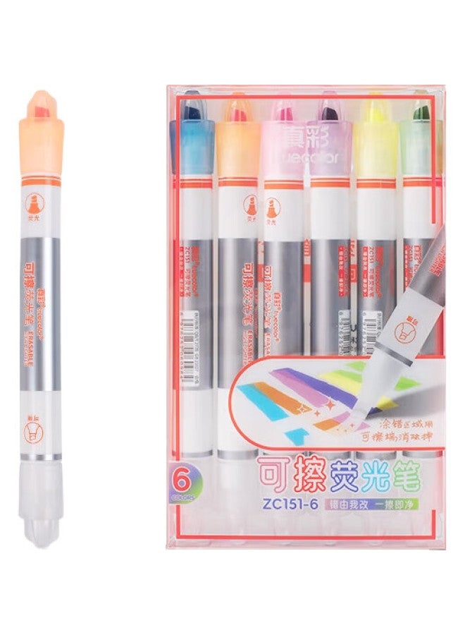 Truecolor Erasable Highlighter Marker Pen, Candy Color Dual-tip Colored Pen, Journal Pen, Word Pen, Thick Line Highlighting Set, Marker Pen, Colorful Student Pen, Zc151-6 Colors - Image 3