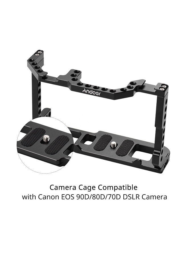 ANDOER Andoer Camera Cage + Top Handle Kit Aluminum Alloy with Dual Cold Shoe Mount 1/4 Inch Screw Compatible with Canon EOS 90D/80D/70D DSLR Camera  - Image 4