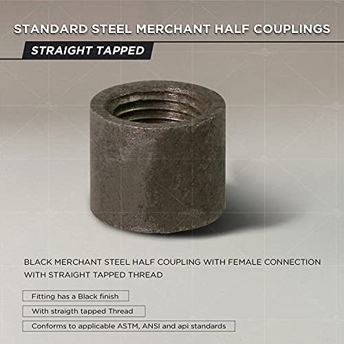 SUPPLYGIANT Supply Giant NCID0014 1/4" Black Merchant Steel Half Coupling with Female Connection with Straight Tapped Thread, 4 - Image 3