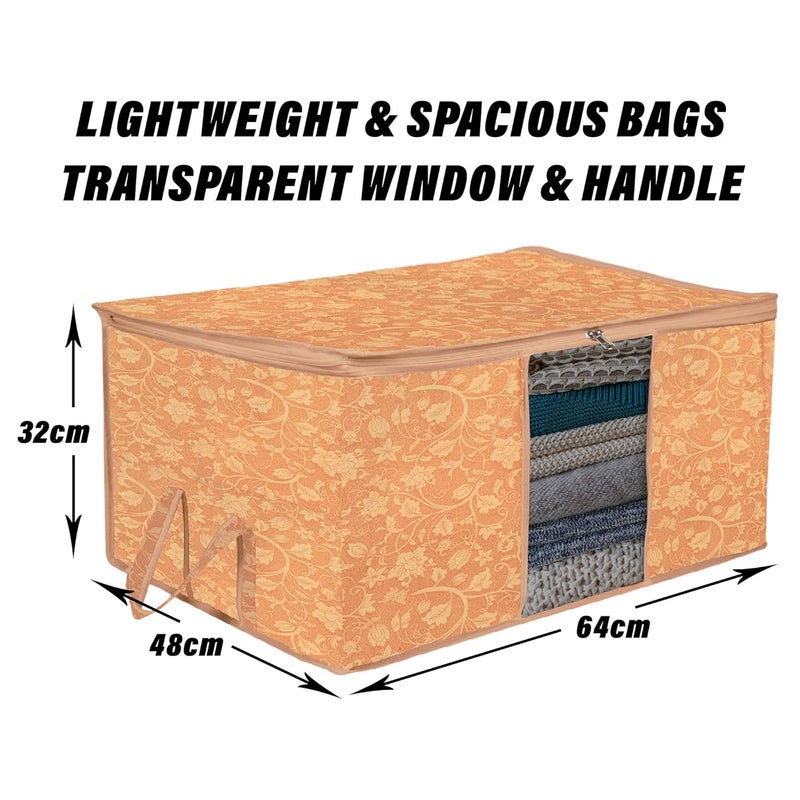 Kuber Industries Underbed Storage Bag Clothes Storage Bag Blanket Cover with Clear Window Zipper Closure Handle Cloth Organizer New FlowerDesign Large Pack of 2 Brown - Image 3