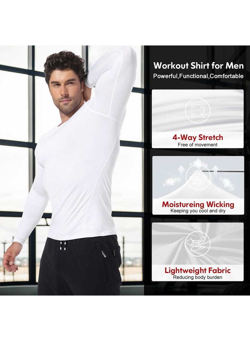 UANIQ Long Sleeve Sports T-Shirt for Men Quick-Dry Cooling White Shirt for Thobe Undershirt and Gym Breathable Plus Size XL-3XL Base Layer for Outdoor Daily Wear and Kashta (White) - Image 4