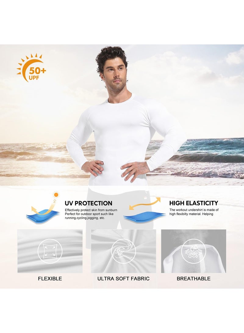 UANIQ Long Sleeve Sports T-Shirt for Men Quick-Dry Cooling White Shirt for Thobe Undershirt and Gym Breathable Plus Size XL-3XL Base Layer for Outdoor Daily Wear and Kashta (White) - Image 5
