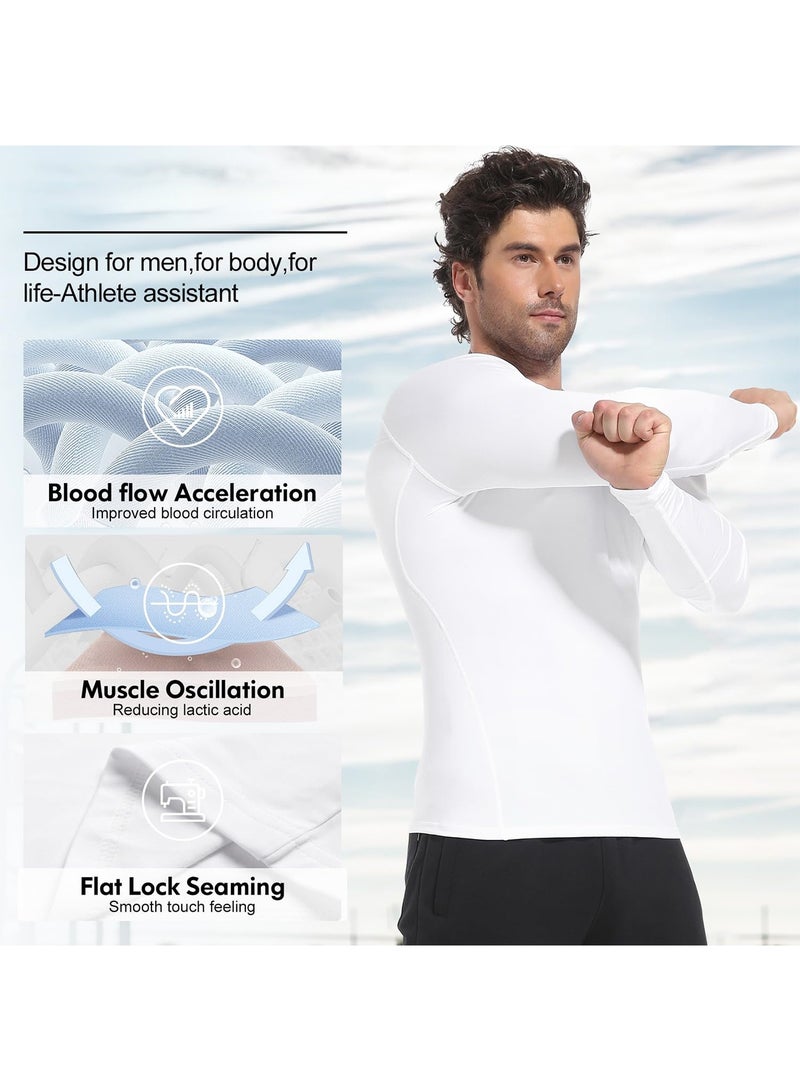 UANIQ Long Sleeve Sports T-Shirt for Men Quick-Dry Cooling White Shirt for Thobe Undershirt and Gym Breathable Plus Size XL-3XL Base Layer for Outdoor Daily Wear and Kashta (White) - Image 3