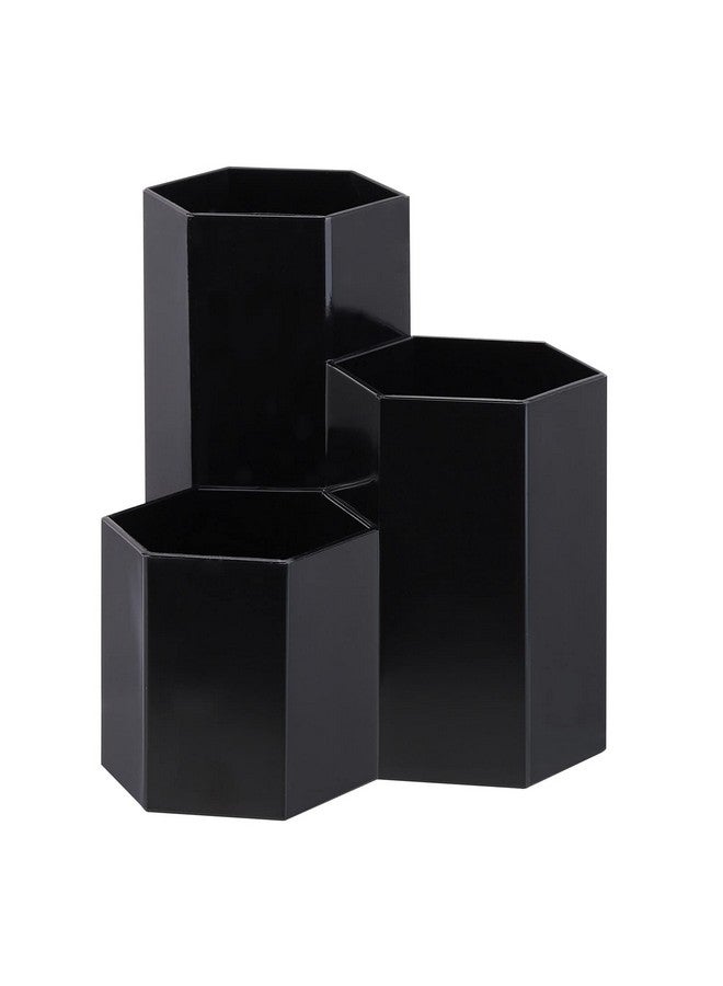 LoveBB Makeup Brush Holder Organizer, 3 Slot Plastic Cosmetics Brushes Pen Storage Solution, Black - Image 1