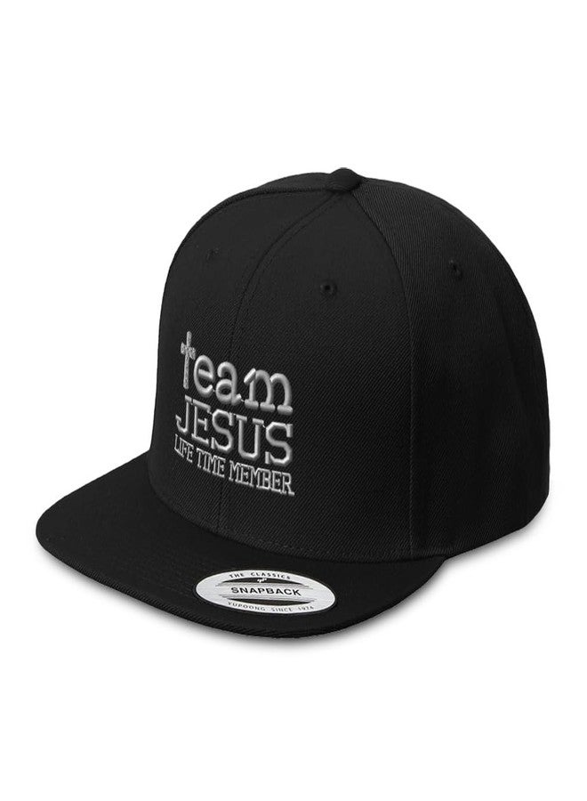 Speedy Pros Snapback Hats for Men & Women Team Jesus Life Time Member A Embroidery Acrylic Flat Bill Baseball Cap Black - Image 1