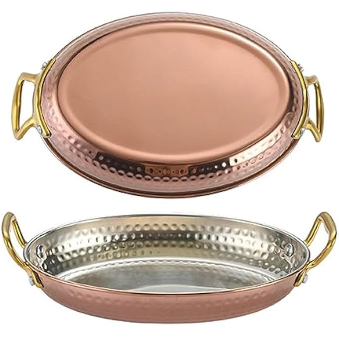 rayihni 304 Stainless Steel Oval Spanish Paella Pan Hand Hammered Seafood Paella Pot Non Stick Paella Dish Cookware With Dual Handle For Homes Or RestaurantsRose Gold 16Cm - Image 1
