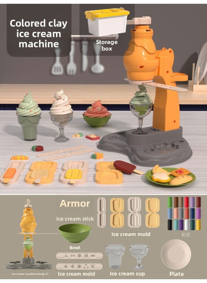 null - Kids Ice Cream Noodle Maker Cake Toy Rubber Color Mud Mold Clay Mold Girl's Toy Suit-Color:See Description For Details-Specifications:Storage Box/ice Cream Set/with 30 Colored Mud - Image 1