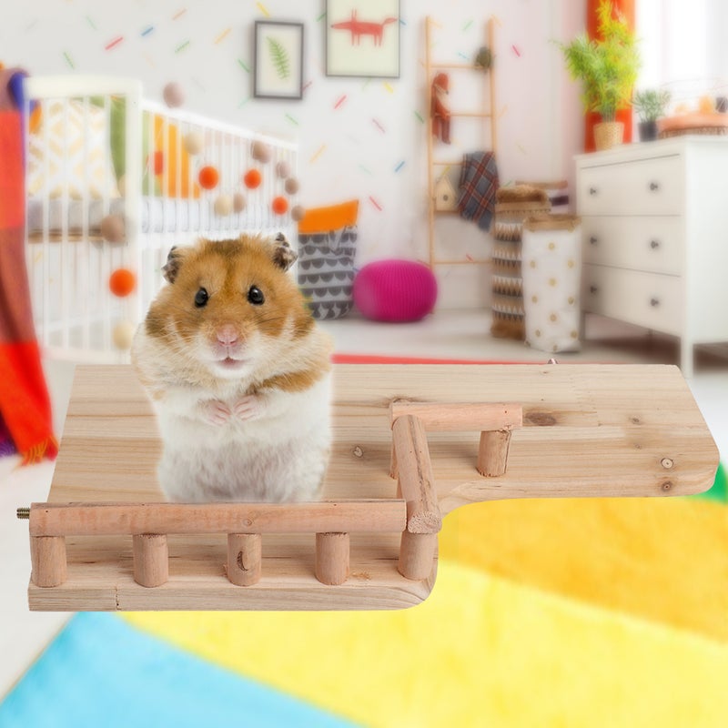 Wooden Rest Platform with Railing Small Pet Wooden Toys for Hamster Small Animals Climbing - Image 2