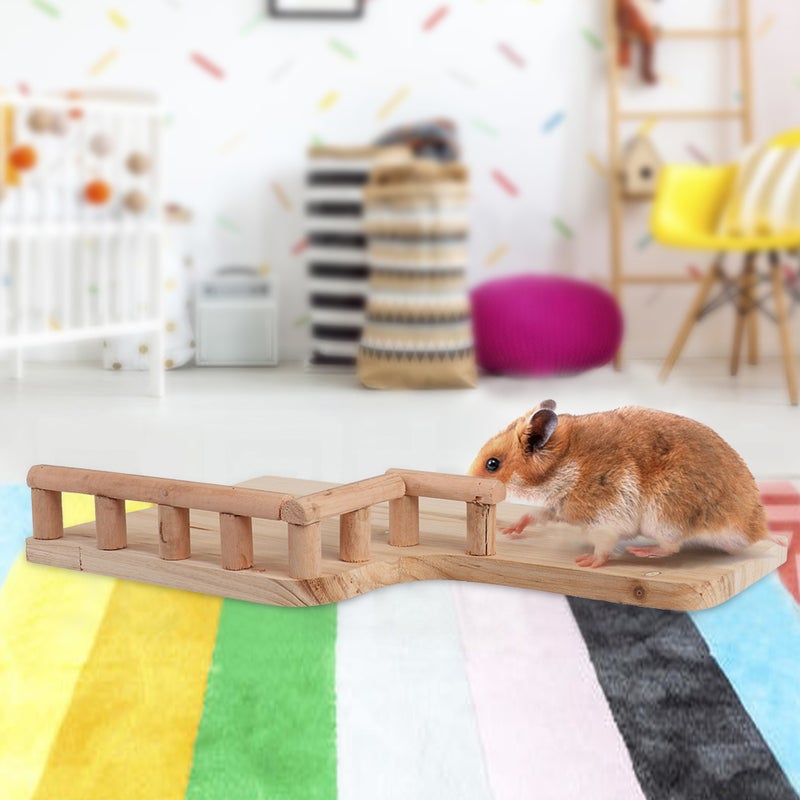 Wooden Rest Platform with Railing Small Pet Wooden Toys for Hamster Small Animals Climbing - Image 1