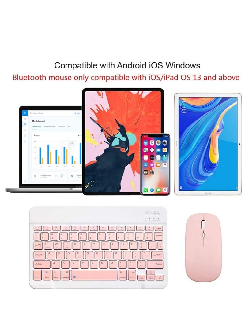 Rechargeable Bluetooth Keyboard and Mouse Combo Ultra-Slim Portable Compact Wireless Mouse Keyboard Set for Android Windows Tablet Cell Phone iPhone iPad Pro Air Mini, iPad OS/iOS 13 and Above (Pink) - Image 2