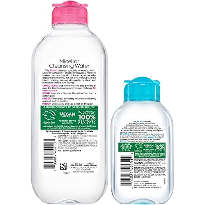 Garnier Micellar Cleansing Water, For All Skin Types, 13.5 fl oz + Micellar Cleansing Water, For Waterproof Makeup, 3.4 fl oz - Image 2