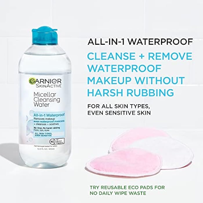 Garnier Micellar Cleansing Water, For All Skin Types, 13.5 fl oz + Micellar Cleansing Water, For Waterproof Makeup, 3.4 fl oz - Image 4