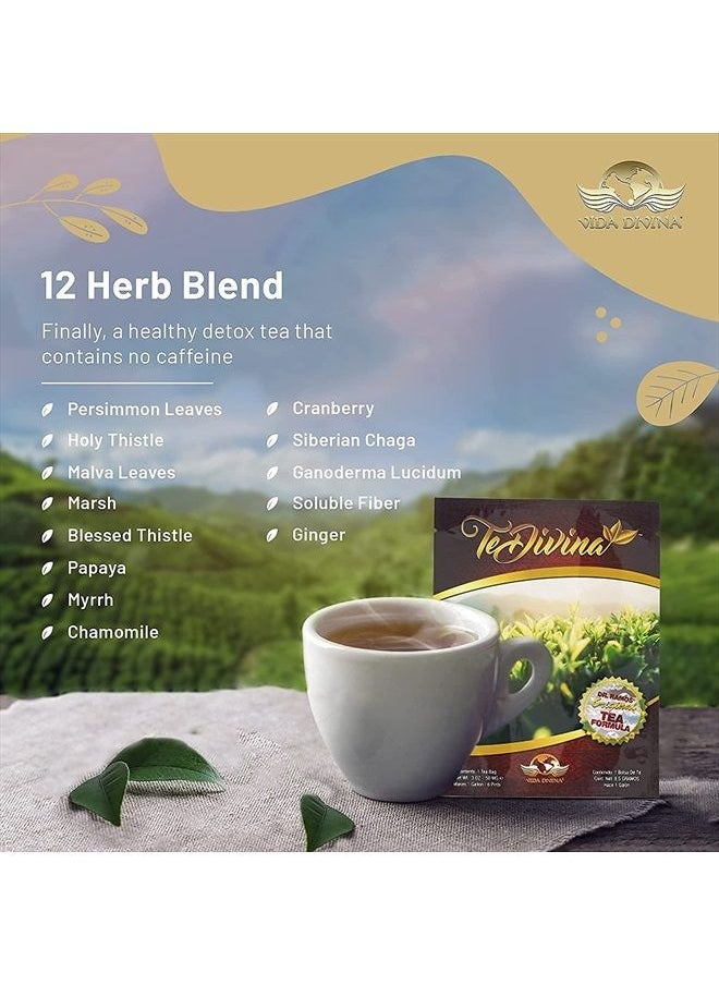 Vida Divina - TeDivina Detox Tea All Organic Healthy Cleansing Formula, Caffeine Free All Natural Colon Cleanse Digestive Tea and Body Detox, 12 Blended Herbs - Original Flavor By Vida Divina | 0.3oz (Single Pack) - Image 1