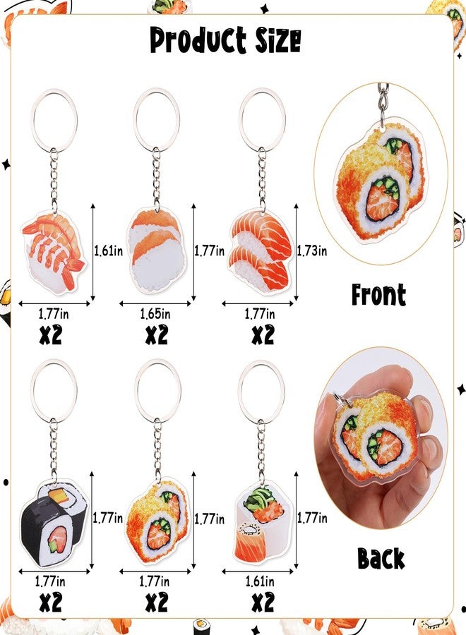 Serencatcher Japanese Party Decorations, 12pcs Sushi Party Favors Keychain Double-sided Printing Japanese Food Keychain for Asian Food Theme Party Supplies - Image 2