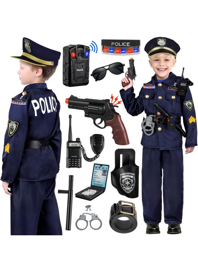 TEPSMIGO Police Officer Costume For Kids, Police Costume For Kids With Police Uniform, Recorder, Shoulder Police Lights, Halloween Costume For Boys Girls, Role Play Kit For Boys Girls  - Image 1