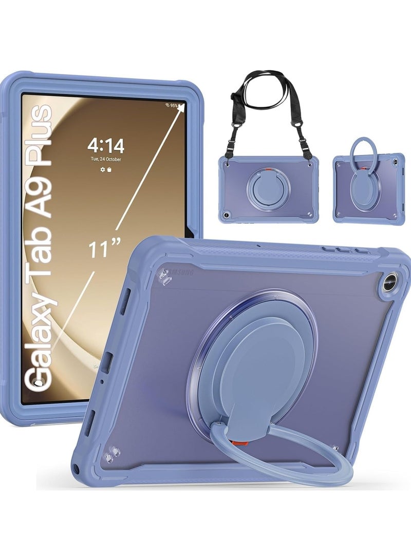 عام حافظة قوية ومتينة متوافقة مع جهاز Samsung Galaxy Tab A9 Plus بحجم 11 بوصة، مجهزة بقاعدة داعمة واستراتيجية للكتف، وتوفر حماية ممتازة ضد السقوط والغبار. - Image 2