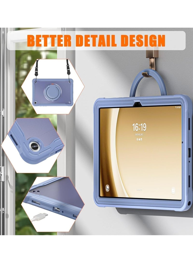 عام حافظة قوية ومتينة متوافقة مع جهاز Samsung Galaxy Tab A9 Plus بحجم 11 بوصة، مجهزة بقاعدة داعمة واستراتيجية للكتف، وتوفر حماية ممتازة ضد السقوط والغبار. - Image 4