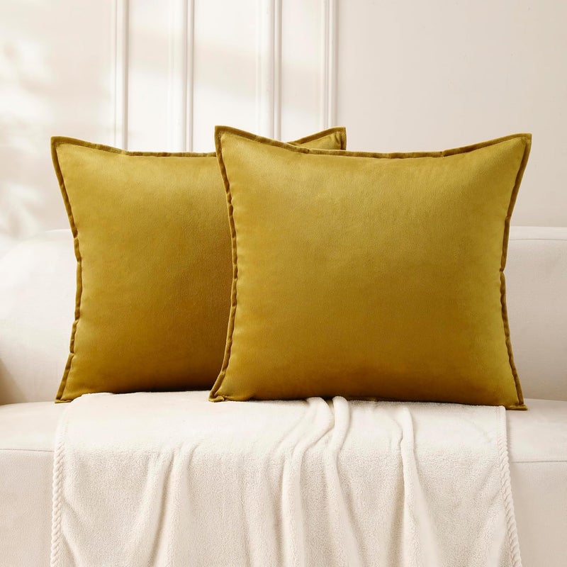 VAKADO Throw Pillow Covers 18x18 Set of 2 Gold Velvet Decor Decorative Couch Cushion Euro Pillowcases with Fringe Home Bed Decoration for Sofa Bedroom Office - Image 1