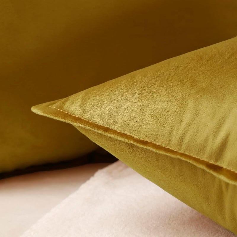 VAKADO Throw Pillow Covers 18x18 Set of 2 Gold Velvet Decor Decorative Couch Cushion Euro Pillowcases with Fringe Home Bed Decoration for Sofa Bedroom Office - Image 2