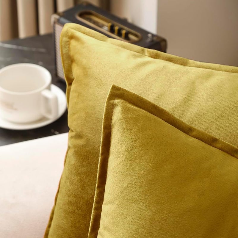 VAKADO Throw Pillow Covers 18x18 Set of 2 Gold Velvet Decor Decorative Couch Cushion Euro Pillowcases with Fringe Home Bed Decoration for Sofa Bedroom Office - Image 4