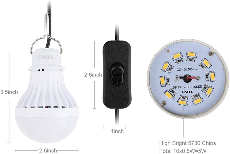 Onite USB LED Light Bulb, fits Most Portable Power Station & Solar Panel, Outdoor Lantern with Hook & 8.4ft Cord, Camping/Hiking/Power Outages Essential Gear, Van/Tent/Garage Use, 5W Warm White - Image 5