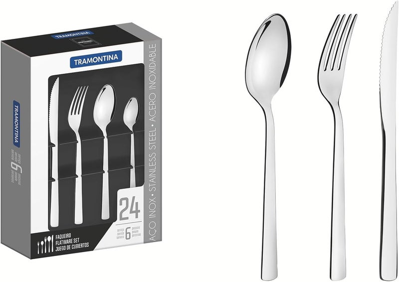 Tramontina Oslo Stainless Steel 24 Pieces Flatware Set with Table Knives and Mirror Finish - Image 1