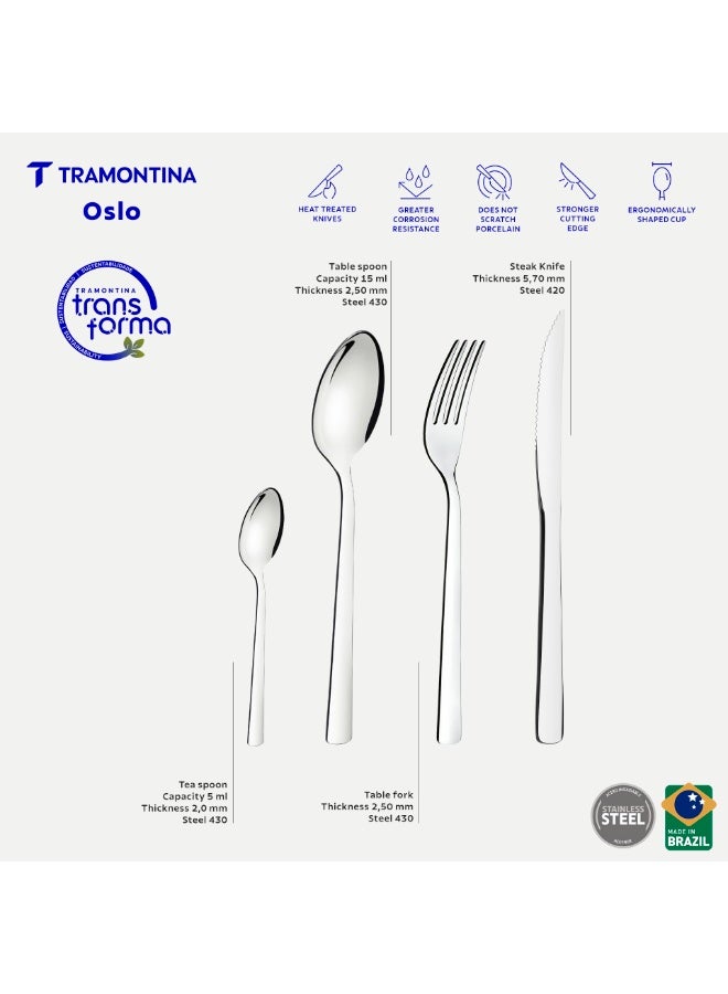 Tramontina Oslo Stainless Steel 24 Pieces Flatware Set with Table Knives and Mirror Finish - Image 3