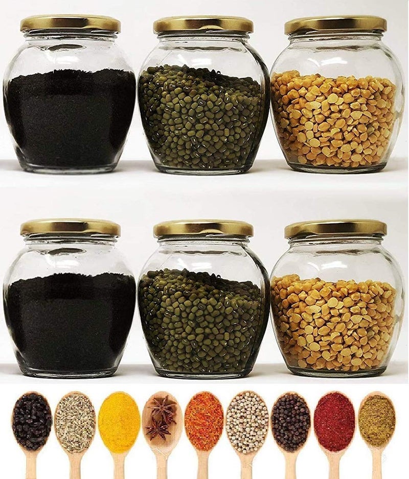 CROCO JAR Airtight Matka Glass Jar Set of 12 | 400 ml Leak-Proof Transparent Containers with Golden Lids | For Store Spices, Pickle, Dry Fruits & Kitchen Essentials - Image 2