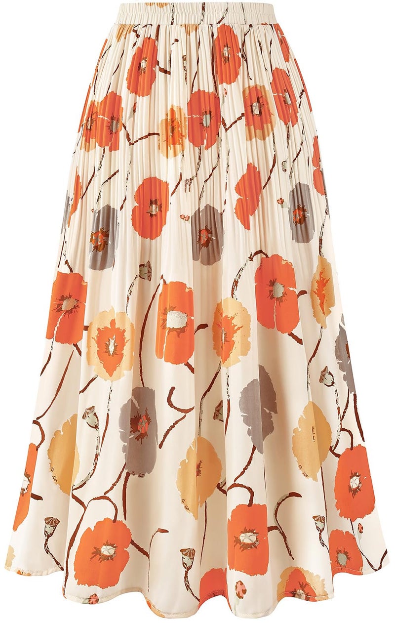 Basoteeuo Pleated Skirts for Women Chiffon Midi Long Length Trendy Summer High Waisted A Line Ladies Skirt Floral BZ03 L - Image 1